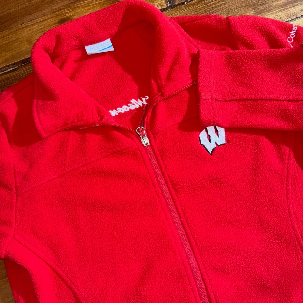 Columbia Fleece Jacket Womens Medium Red Wisconsin Badgers Full Zip NCAA Sport‎